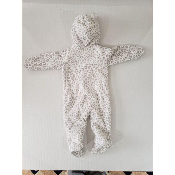 Carter's white and gray leopard, fold over mittens, hooded snowsuit, size 6M - Picture 2 of 12